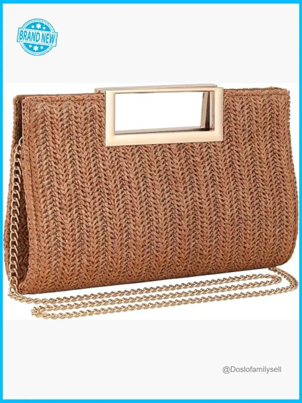 Straw Raffia Woven Clutch Purse Top Handle Crossbody Bag Summer Beach